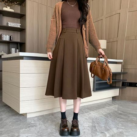 FA49461# 小个子秋季新款通勤半身裙女高腰显瘦百搭气质A字长裙 服裝批發女裝批發服飾貨源