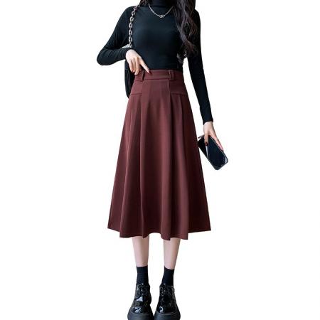 FA49461# 小个子秋季新款通勤半身裙女高腰显瘦百搭气质A字长裙 服裝批發女裝批發服飾貨源