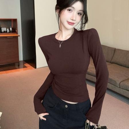 FA49468# 冬秋新款韩系设计感后背网纱拼接修身打底衫女款爆款 服裝批發女裝批發服飾貨源