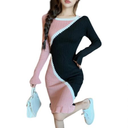 FA49473# 连衣裙新款秋冬毛衣时尚小个子纯欲针织包臀短裙假两件 服裝批發女裝批發服飾貨源