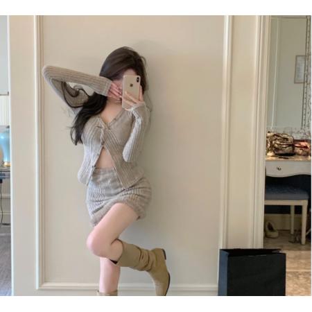 FA49474# 秋季新款高级感时尚针织上衣+修身半身裙温柔气质御姐套装女 服裝批發女裝批發服飾貨源