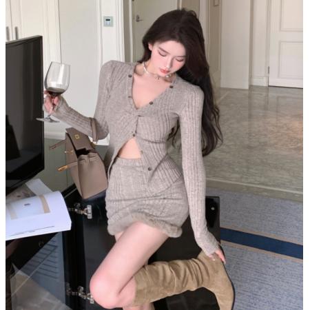 FA49474# 秋季新款高级感时尚针织上衣+修身半身裙温柔气质御姐套装女 服裝批發女裝批發服飾貨源