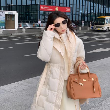 FA49485# 冬季加厚过膝长款羽绒棉服女收腰修身显瘦高级感棉服外套 服裝批發女裝批發服飾貨源