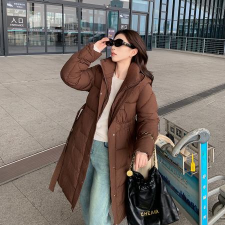 FA49485# 冬季加厚过膝长款羽绒棉服女收腰修身显瘦高级感棉服外套 服裝批發女裝批發服飾貨源