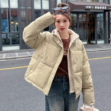 假两件连帽pu皮羽绒棉服女冬季新款韩版时尚保暖免洗外套潮 服裝批發女裝批發服飾貨源