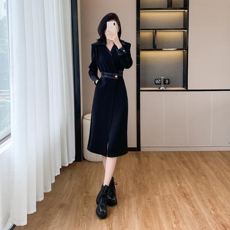 冬季连衣裙女新款法式百搭显瘦气质名媛黑色裙子包臀裙 服裝批發女裝批發服飾貨源