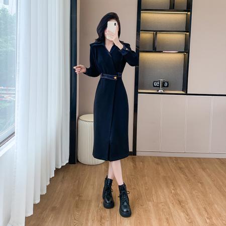 冬季连衣裙女新款法式百搭显瘦气质名媛黑色裙子包臀裙 服裝批發女裝批發服飾貨源