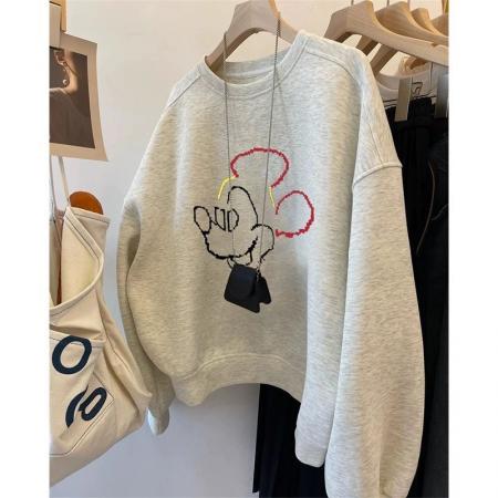 华棉复合-薄款/加绒秋冬装加绒圆领卫衣女印花宝宝绒 服裝批發女裝批發服飾貨源