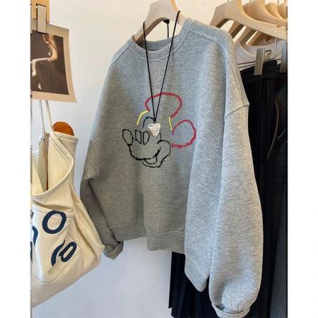 FA49504# 华棉复合-薄款/加绒秋冬装加绒圆领卫衣女印花宝宝绒 服裝批發女裝批發服飾貨源