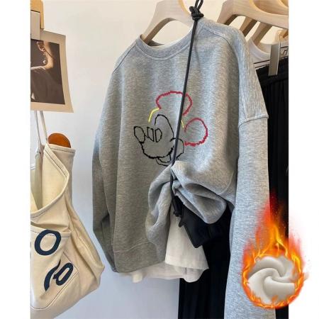 FA49504# 华棉复合-薄款/加绒秋冬装加绒圆领卫衣女印花宝宝绒 服裝批發女裝批發服飾貨源