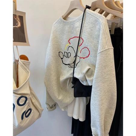 FA49504# 华棉复合-薄款/加绒秋冬装加绒圆领卫衣女印花宝宝绒 服裝批發女裝批發服飾貨源