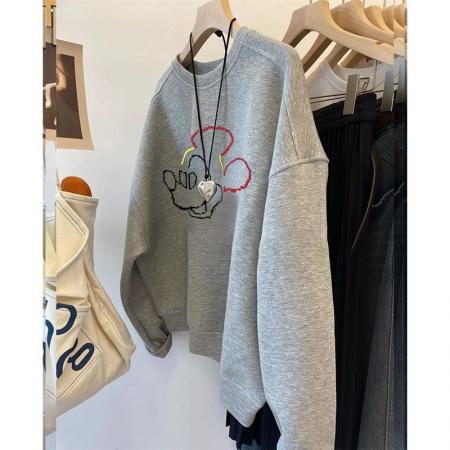 FA49504# 华棉复合-薄款/加绒秋冬装加绒圆领卫衣女印花宝宝绒 服裝批發女裝批發服飾貨源