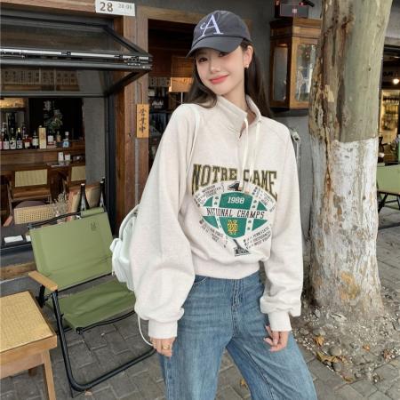 纯棉华棉复合春秋复古宽松慵懒风休闲百搭卫衣女 服裝批發女裝批發服飾貨源