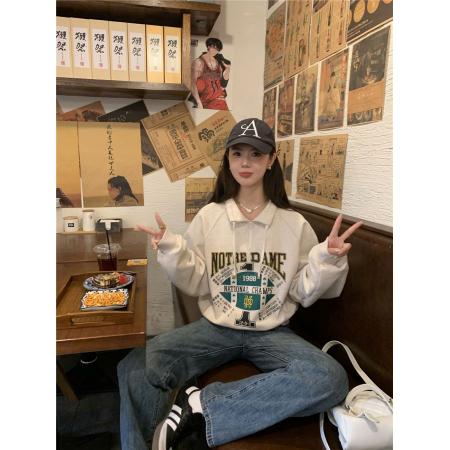 FA49506# 纯棉华棉复合春秋复古宽松慵懒风休闲百搭卫衣女 服裝批發女裝批發服飾貨源