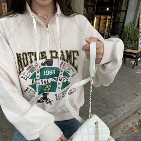 FA49506# 纯棉华棉复合春秋复古宽松慵懒风休闲百搭卫衣女 服裝批發女裝批發服飾貨源