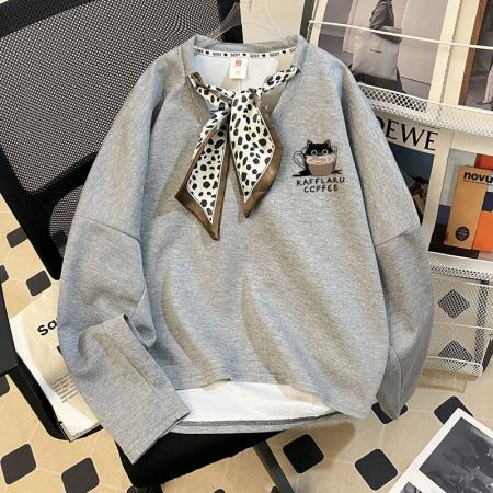 FA49507# 大码女装设计感不规则领带丝巾卫衣女春秋季 服裝批發女裝批發服飾貨源