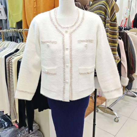 FA49508# 法式高级感小香风时尚气质上衣秋冬新款圆领长袖经典宽松毛衣外套 服裝批發女裝批發服飾貨源