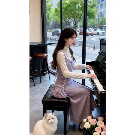 FA49512# 巨好看的秋装一整套打底衫女紫色吊带半身裙套装 服裝批發女裝批發服飾貨源