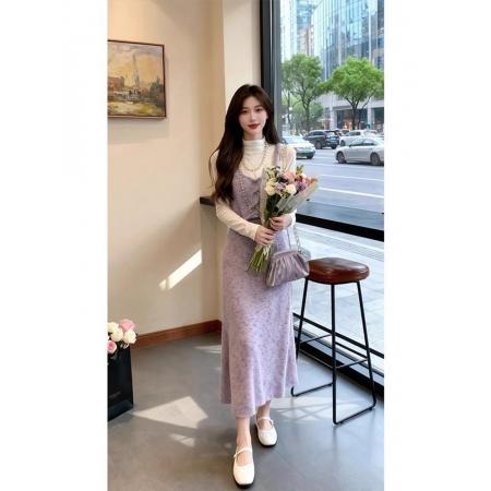 FA49512# 巨好看的秋装一整套打底衫女紫色吊带半身裙套装 服裝批發女裝批發服飾貨源