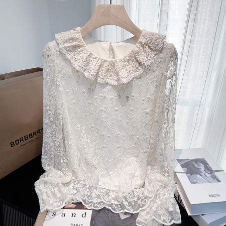 FA49520# 春秋蕾丝花边娃娃领外穿打底衬衫女小众百搭叠穿上衣