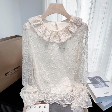 FA49520# 春秋蕾丝花边娃娃领外穿打底衬衫女小众百搭叠穿上衣