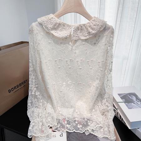 FA49520# 春秋蕾丝花边娃娃领外穿打底衬衫女小众百搭叠穿上衣