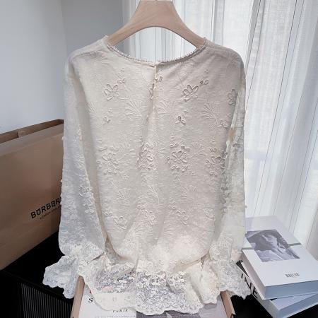 FA49521# 春秋新款蕾丝提花工重高级感衬衫女小众宽松中长款显瘦上衣