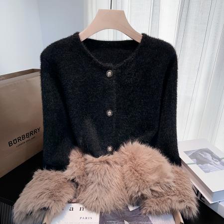 FA49523# 小香风高级感仿貂毛衣外套女秋冬新款宽松针织开衫小众上衣