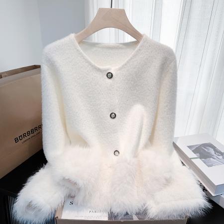 FA49523# 小香风高级感仿貂毛衣外套女秋冬新款宽松针织开衫小众上衣