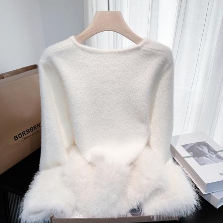 FA49523# 小香风高级感仿貂毛衣外套女秋冬新款宽松针织开衫小众上衣