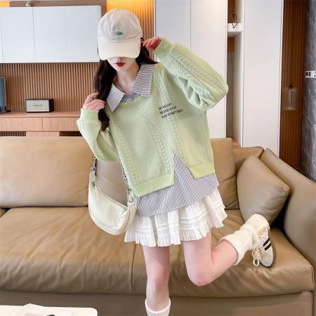 FA49526# 卫衣女秋冬新款慵懒风假两件拼接衬衫女大码宽松长袖上衣