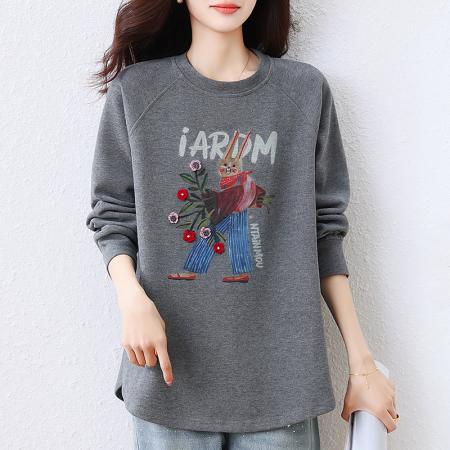 FA49527# 秋冬设计感印花捧花小兔字母休闲长袖上衣