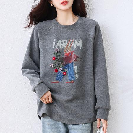 FA49527# 秋冬设计感印花捧花小兔字母休闲长袖上衣