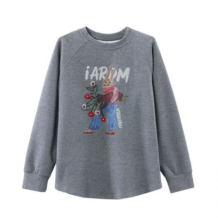 FA49527# 秋冬设计感印花捧花小兔字母休闲长袖上衣