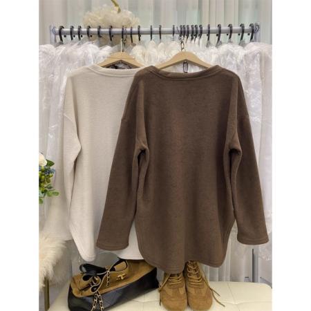 FA49531# 韩版新款时尚气质卡通印花长袖T恤女宽松显瘦加绒软糯