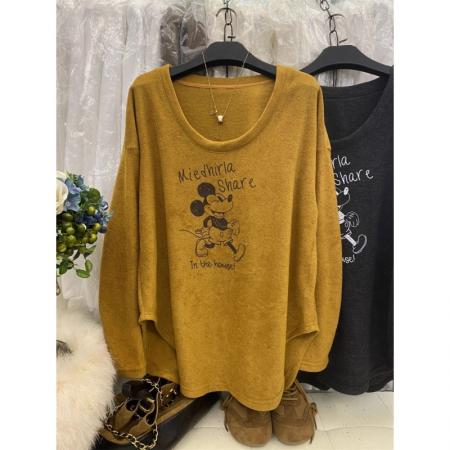 FA49531# 韩版新款时尚气质卡通印花长袖T恤女宽松显瘦加绒软糯