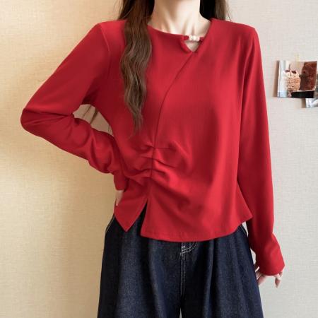 FA49535# 大码长袖加厚保暖收腰T恤时尚显瘦百搭减龄遮肉打底衫女