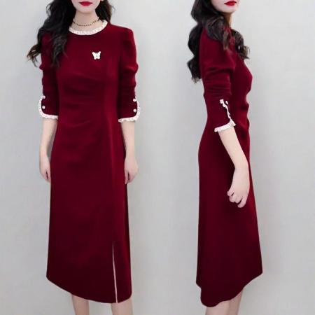 FA49536# 秋季高级显瘦拼接假两件连衣裙轻奢洋气时尚设计感礼服裙