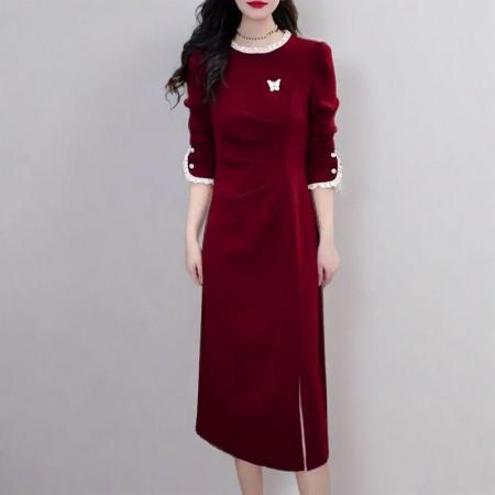 FA49536# 秋季高级显瘦拼接假两件连衣裙轻奢洋气时尚设计感礼服裙