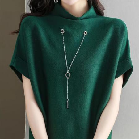 FA49545# 小个子短袖打底衫女洋气春夏新款针织衫半高领设计感上衣