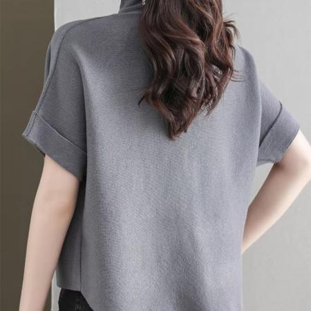 FA49545# 小个子短袖打底衫女洋气春夏新款针织衫半高领设计感上衣