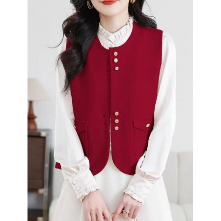 FA49546# 新款马甲外套女针织外搭开衫羊毛坎肩洋气叠穿马夹背心