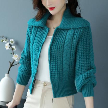 FA49547# 羊毛开衫加厚粗线毛衣外套女冬新款短款小个子上衣