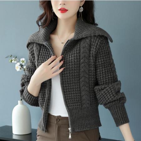 FA49547# 羊毛开衫加厚粗线毛衣外套女冬新款短款小个子上衣