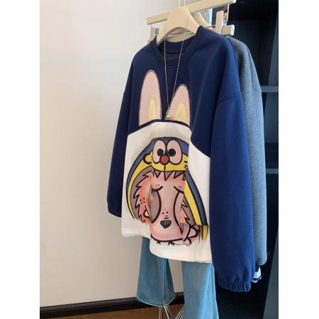 FA49550# 欧洲站卡通圆领套头卫衣女秋冬季新款大版宽松显瘦加绒加厚外套潮