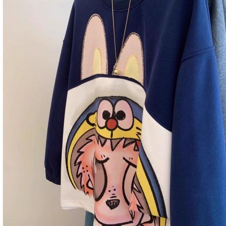 FA49550# 欧洲站卡通圆领套头卫衣女秋冬季新款大版宽松显瘦加绒加厚外套潮