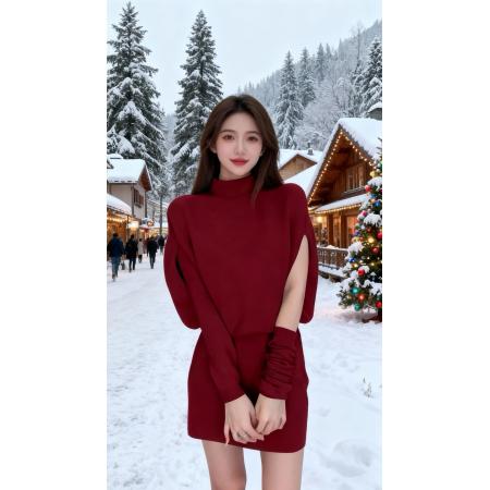 FA49554# 爆款新款女装轻奢小众高级感气质洋气针织时尚秋冬连衣裙