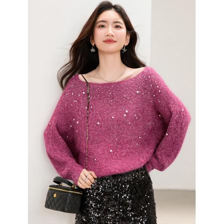 FA49556# 慵懒风圆领针织衫女冬宽松百搭显瘦上衣