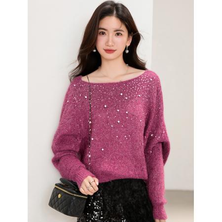 FA49556# 慵懒风圆领针织衫女冬宽松百搭显瘦上衣