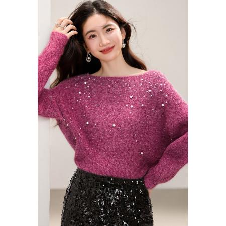 FA49556# 慵懒风圆领针织衫女冬宽松百搭显瘦上衣